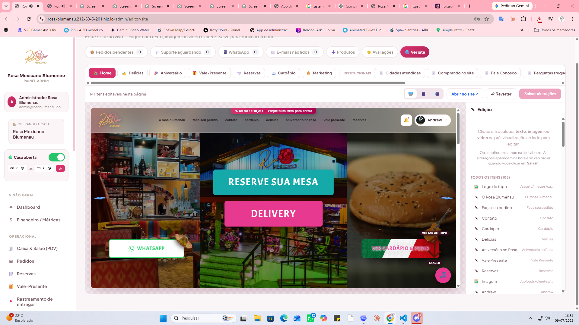 Editor de site do Cheffzy