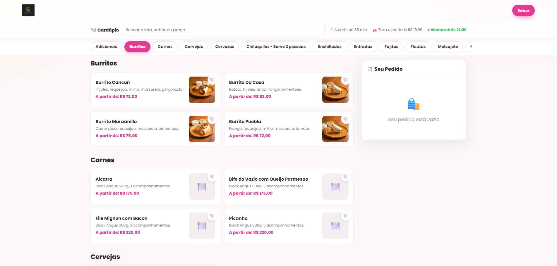 Cardapio digital da casa com busca, categorias, produtos e sacola