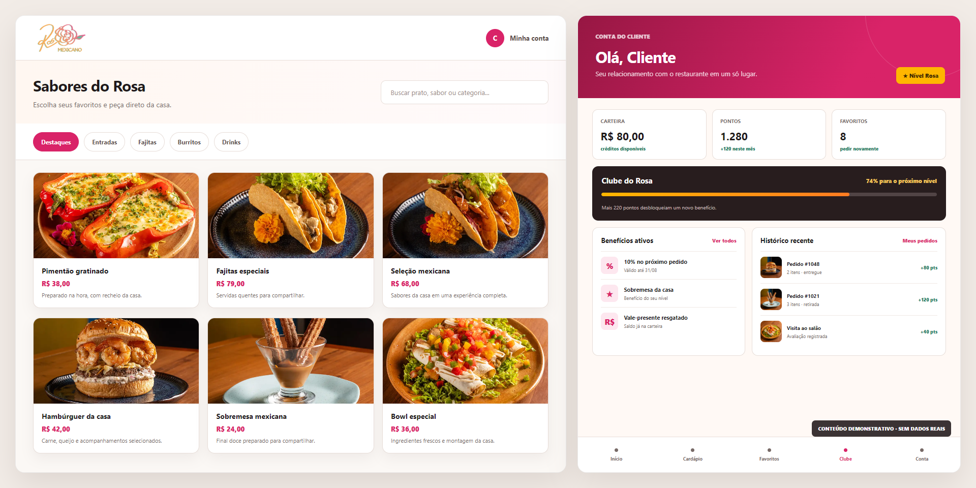 Tela real da área de clientes e clube Cheffzy